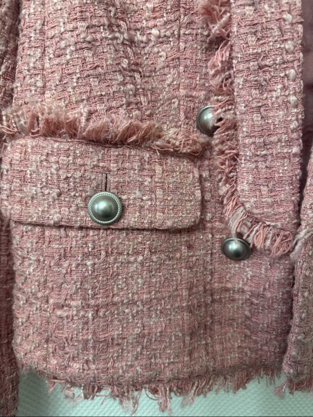 Express Pink Tweed Fringed Pocket Blazer - Picture 6 of 9